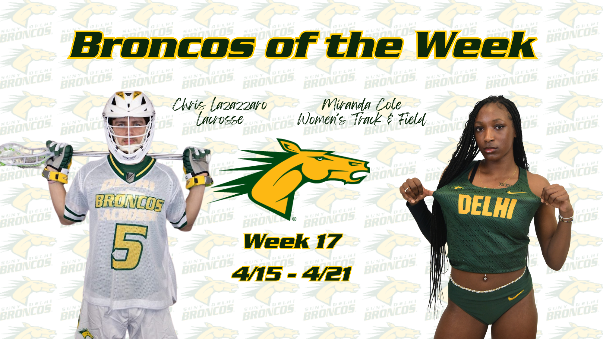 Chris Lazazzaro and Miranda Cole were named Broncos of the Week for 4/15-4/21