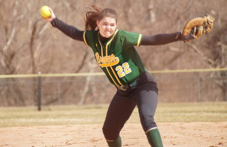 Haylee Lefebvre about to deliver a pitch. 