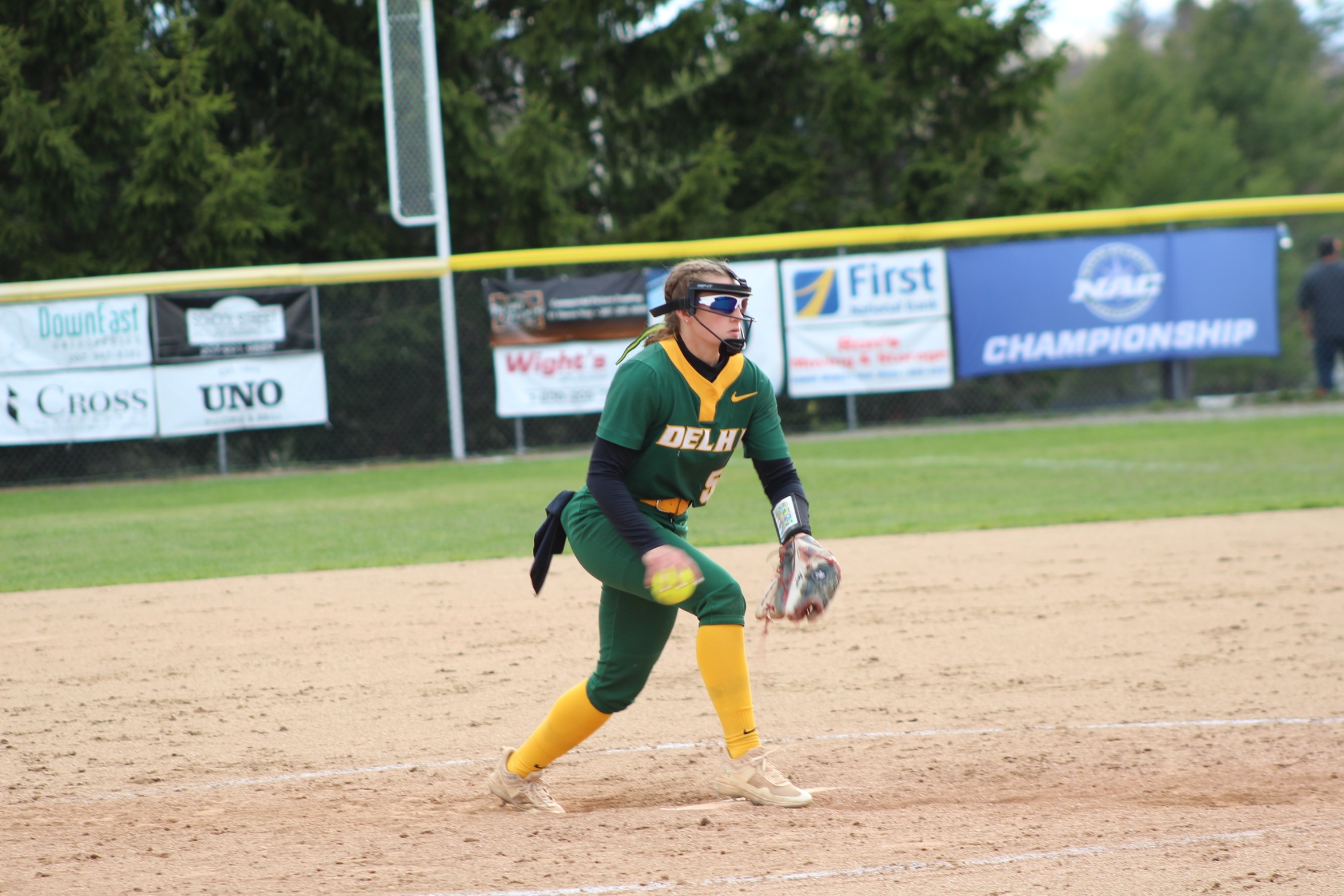 Angelina Dickel fires one of her many pitches through 17.1 innings of work in the circle on Friday