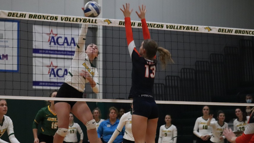 volleyball player landing an attack